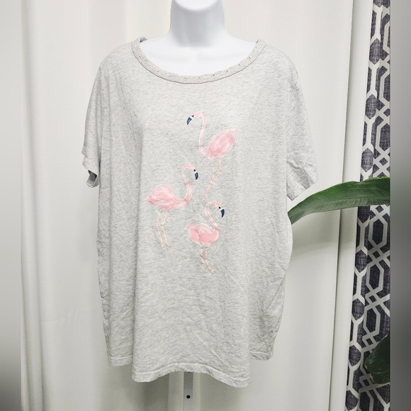 croft & barrow Tops - Croft & Barrow Light Gray Flamingo Print Women's Intimate Pj Tee 1X